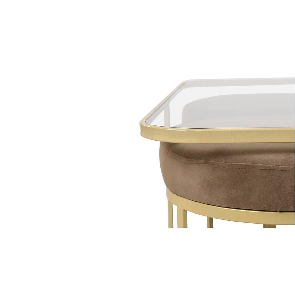Benton Nesting Clear Glass Coffee Table Set With 4 Stools In Gold Finish