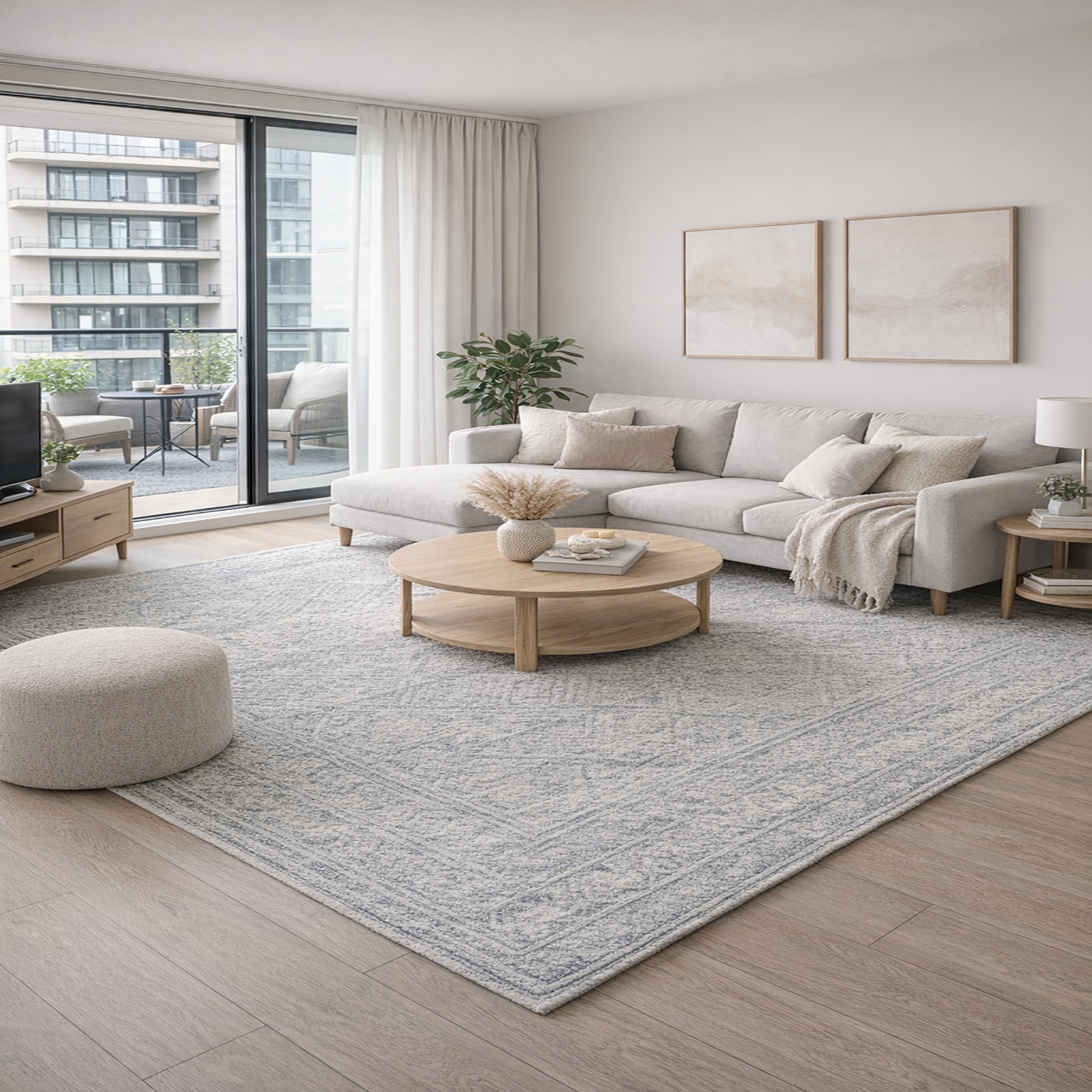 Vintage Wool Rectangle Carpets Hand Tufted in Blue Colour - The Woven Legacy