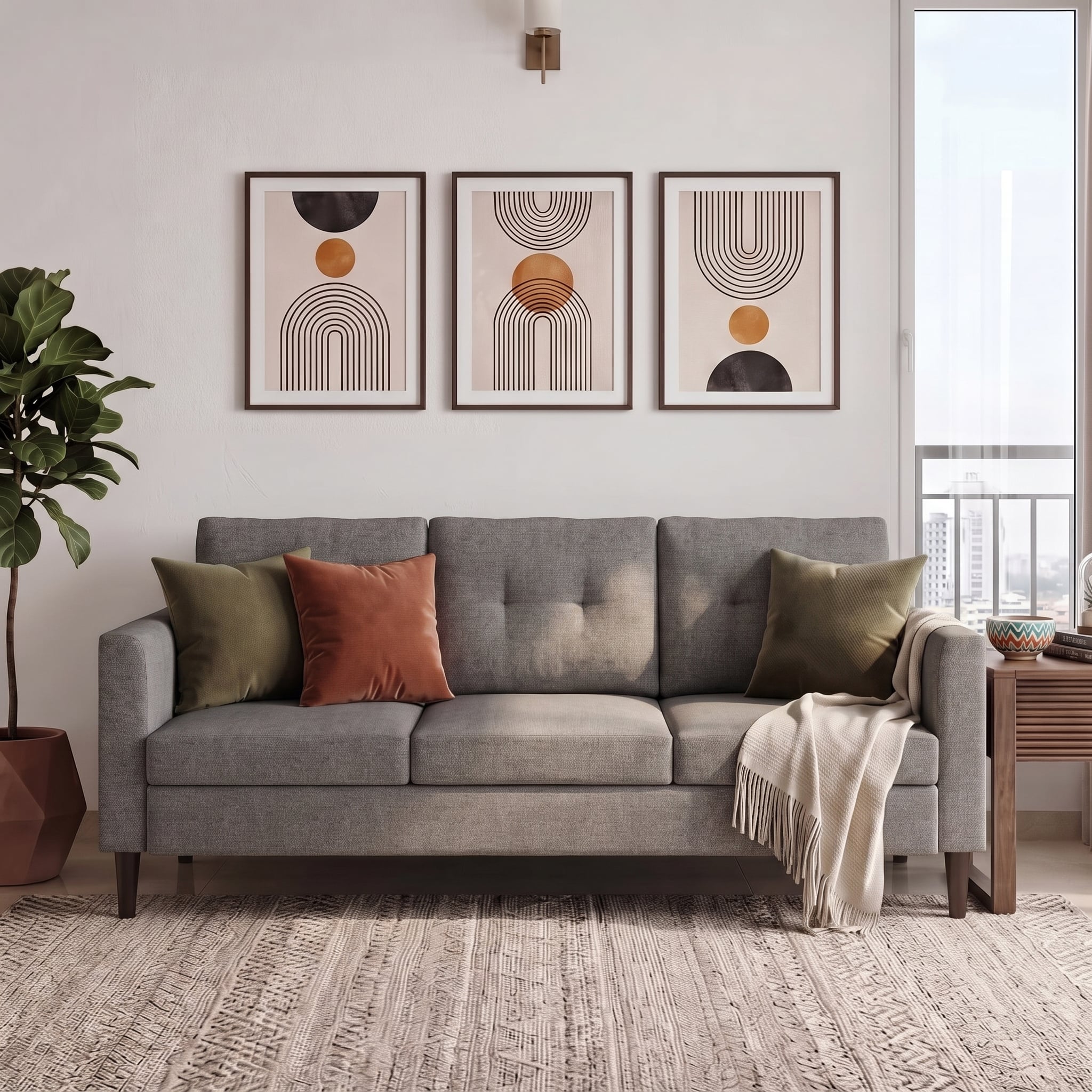 Winston 3 Seater Fabric Sofa in Gunmetal Grey Colour - Urban Ladder