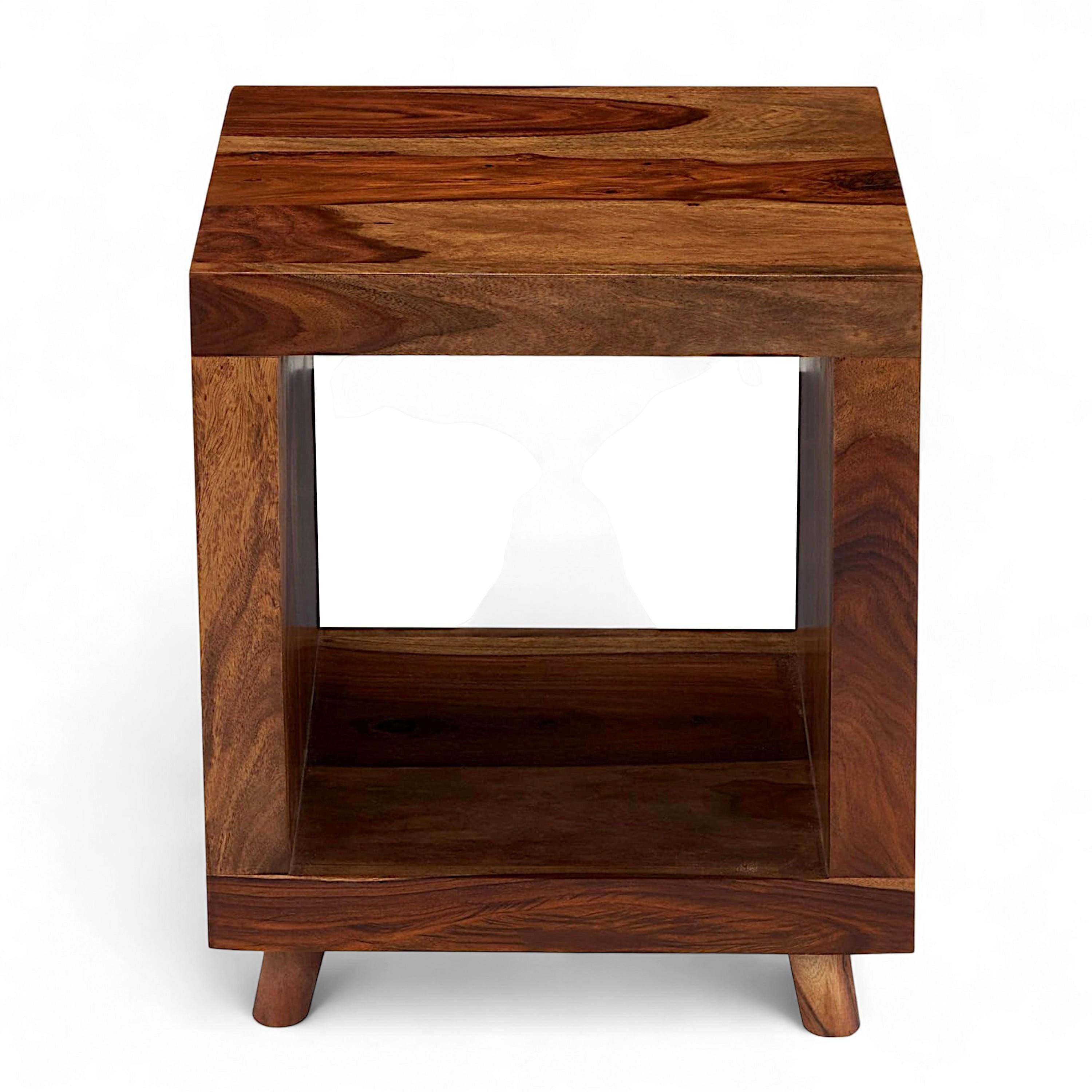 Berlin Sheesham Wood Contemporary Rectangle End Table Side Table In Natural Teak Finish
