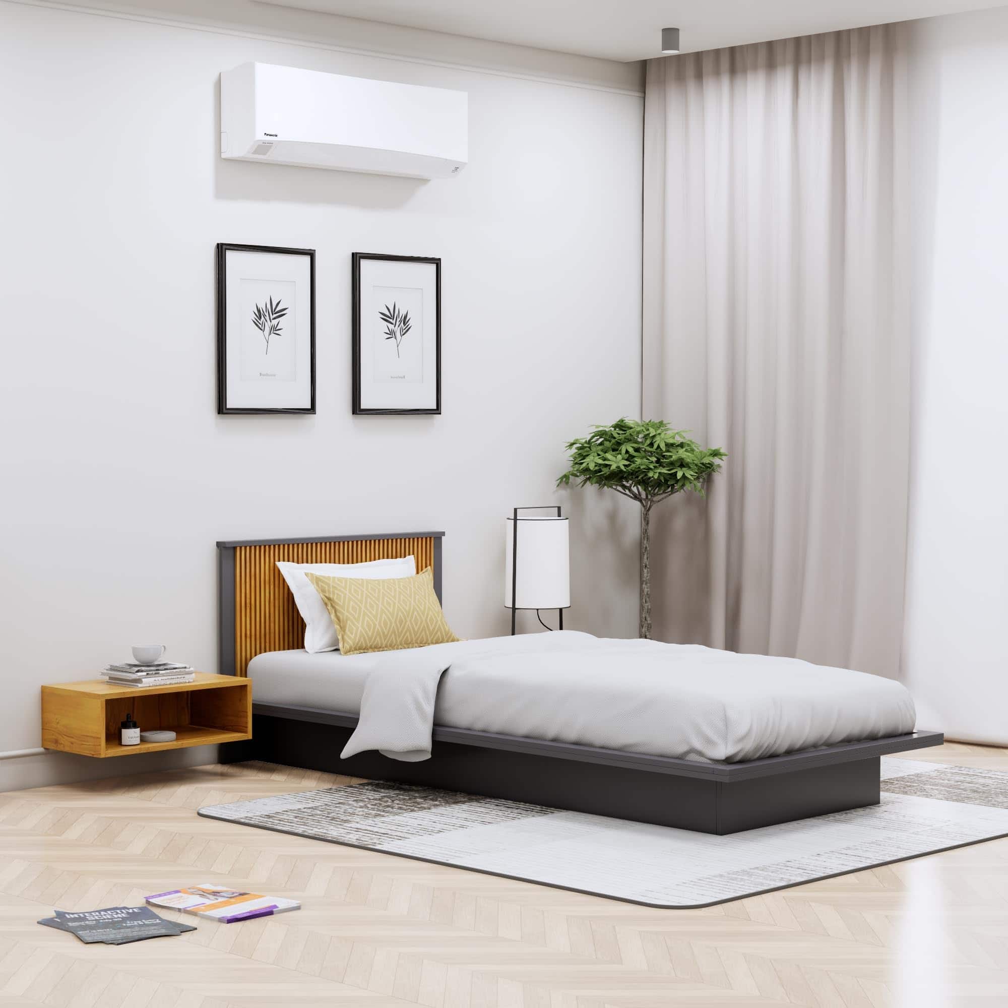Hexa Engineered Wood Modern Single Bed With Headboard Without Storage In Slate Grey And Giant Wood - HexaRed