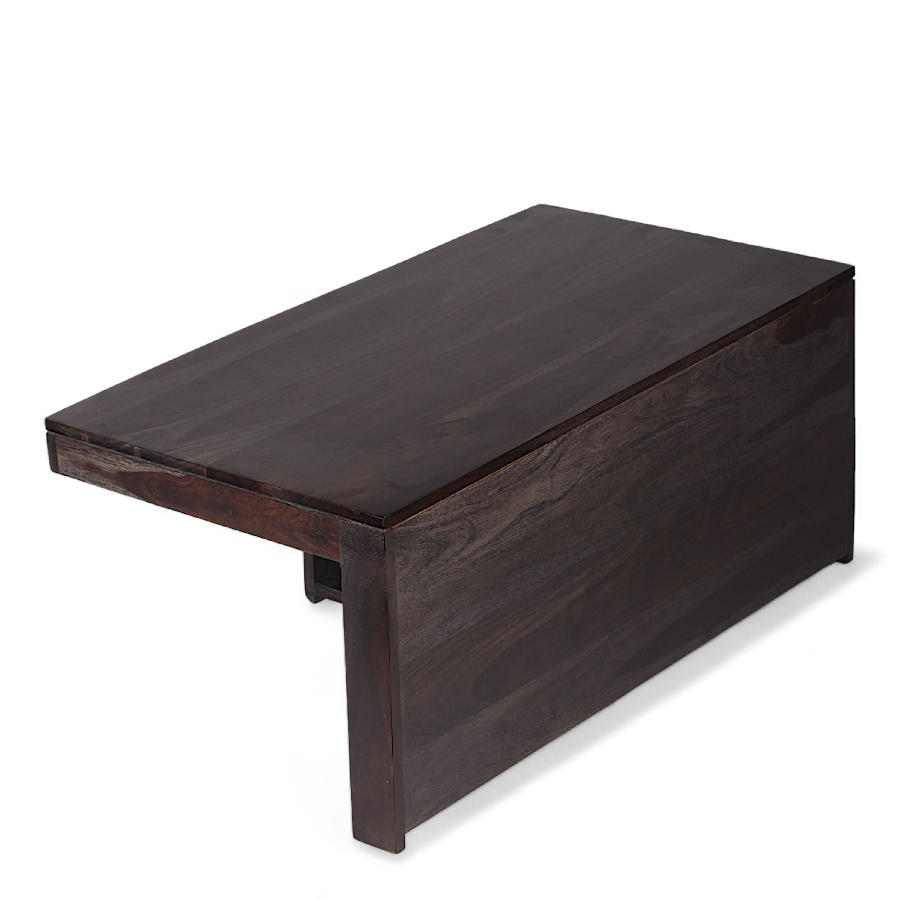 Irish Sheesham Wood Coffee Table With 2 Stools Set In Mahogany Finish & Multi Colour Israel Print Kantha Fabric Cushions