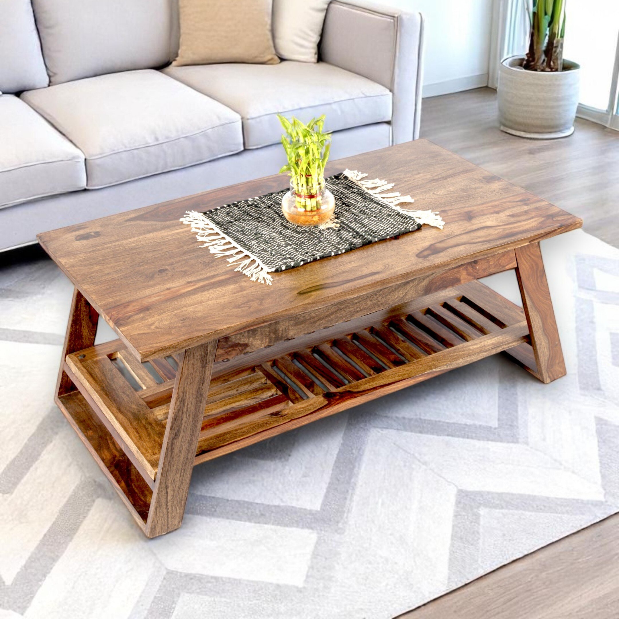 Alison Sheesham Wood Coffee Table In Teak Finish