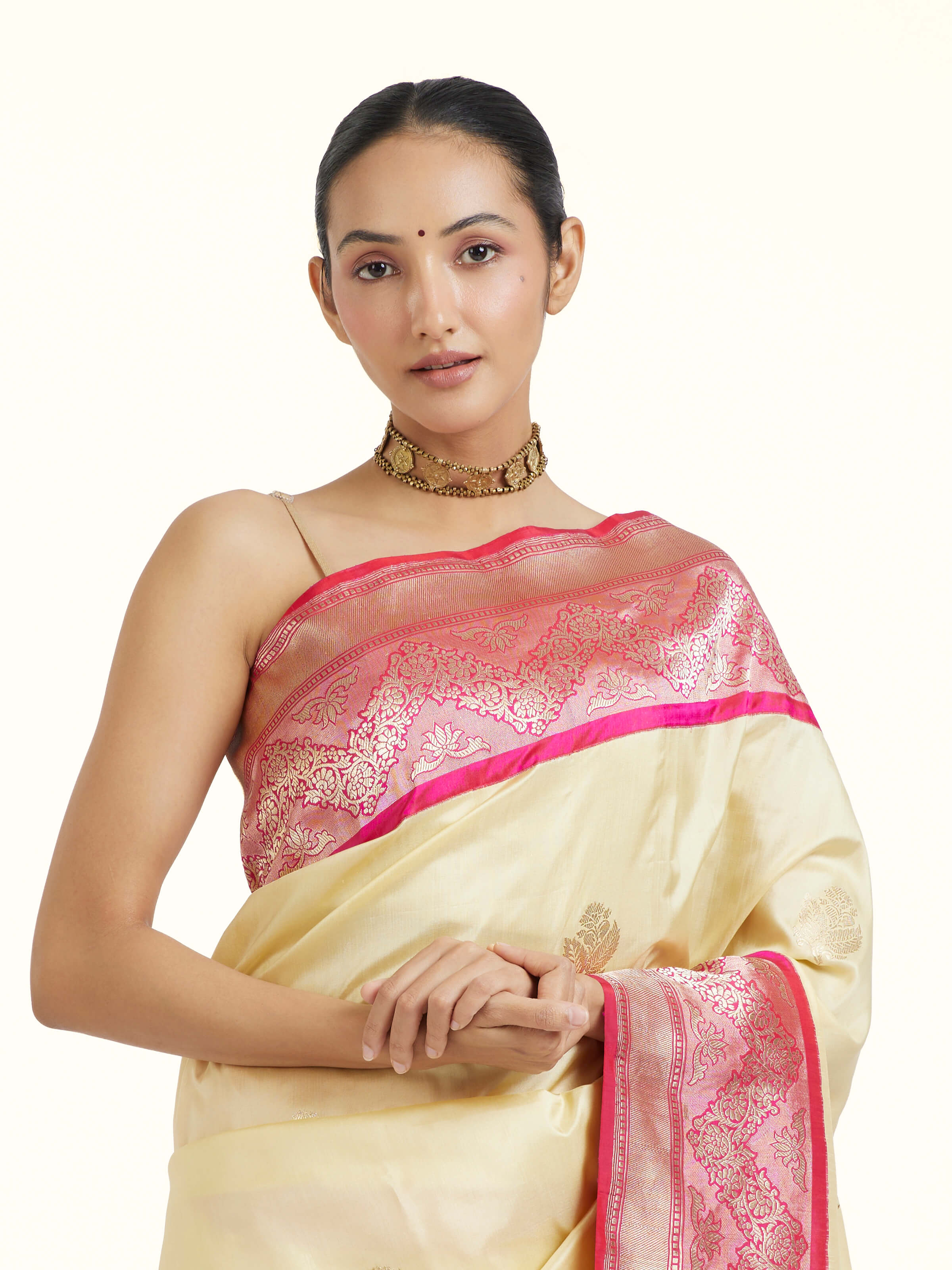 White Banarasi Kadhwa Silk Saree