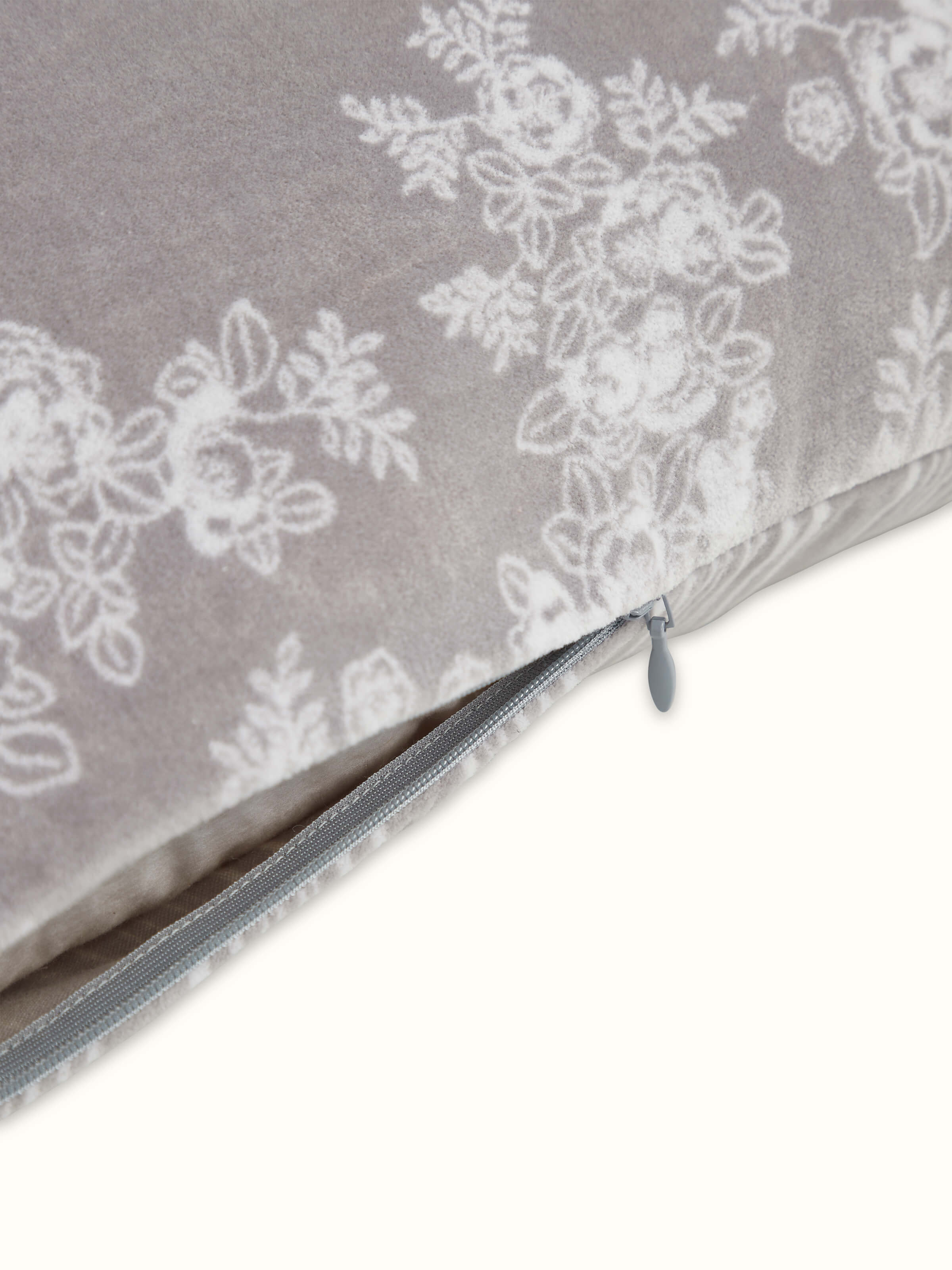 Shivranjini Grey Floral Cotton Velvet Sanganeri Hand Block Printed Cushion Cover