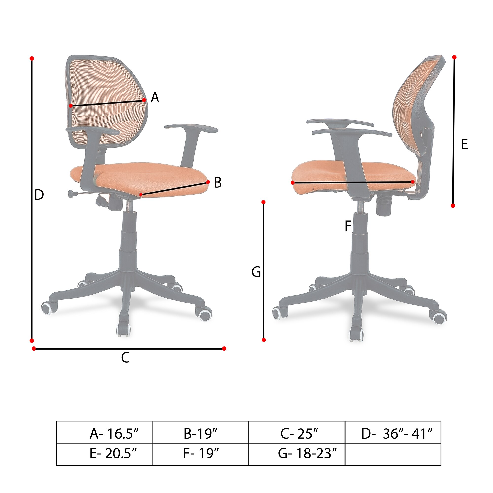 Jaazza Low Back Ergonomic Chair in Orange Colour