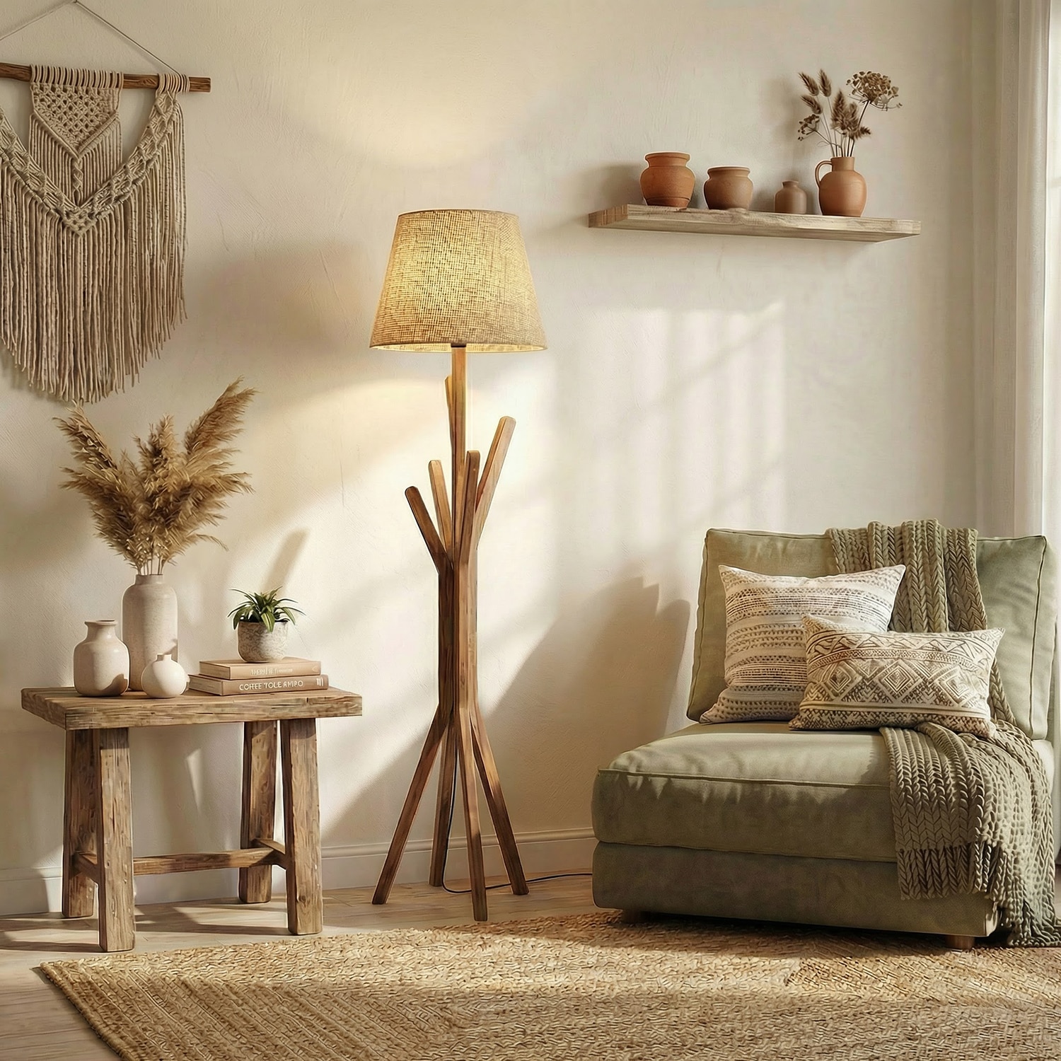 Vrikshya Beige Jute Floor Lamp with Beige Jute Base