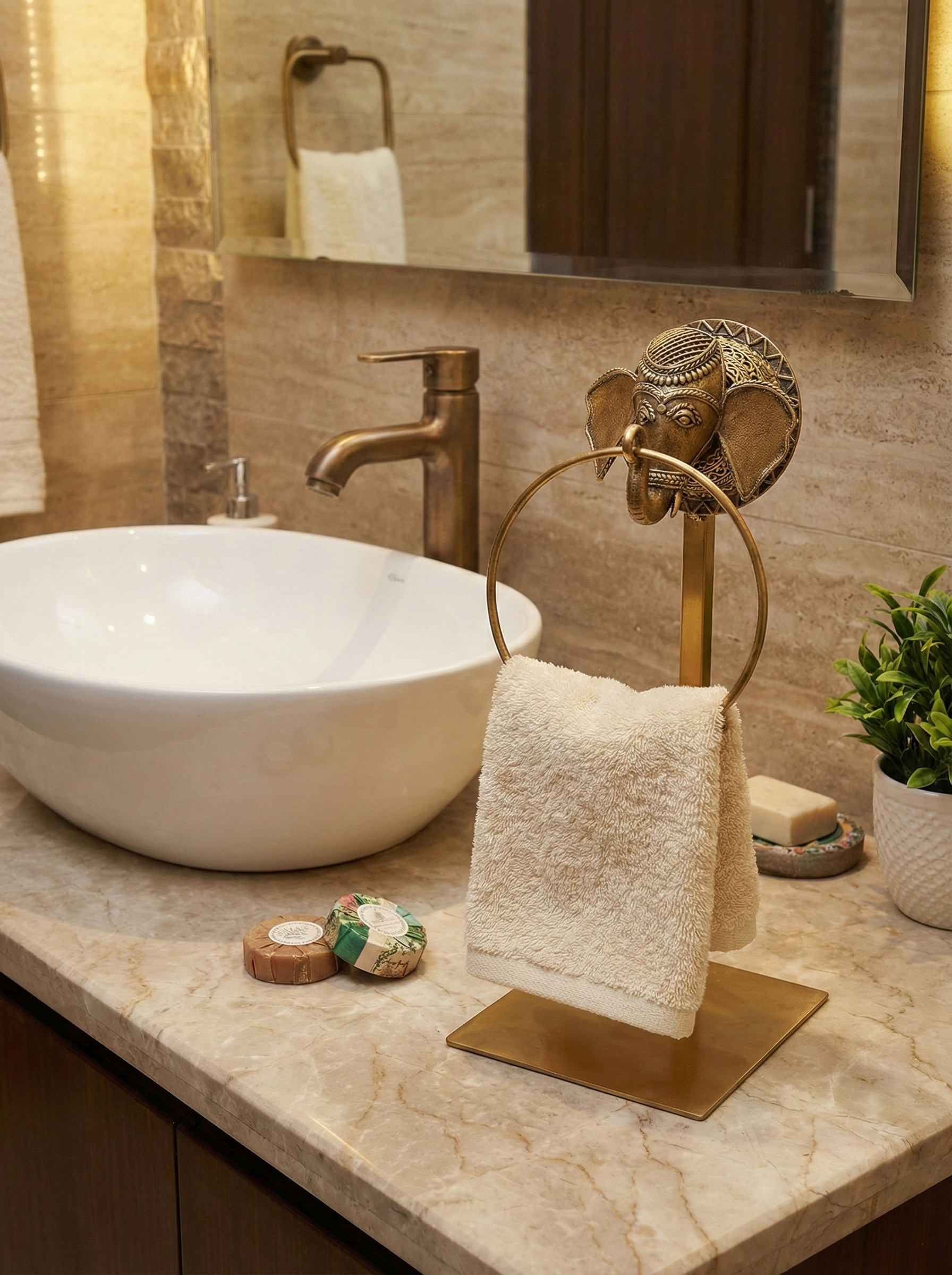 Dhokra Brass Elephant Towel Ring