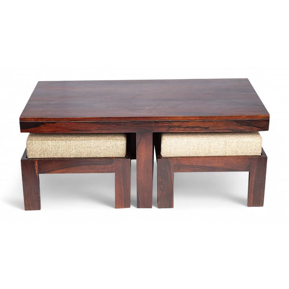 Irish Sheesham Wood 2 Seater Coffee Table Set In Walnut Finish