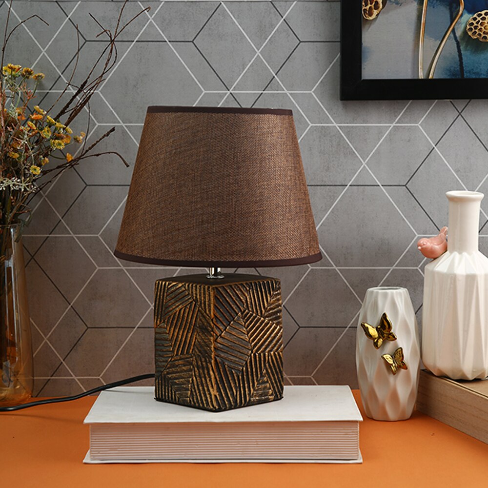 Short Table Lamp Brown Compact Contemporary Design