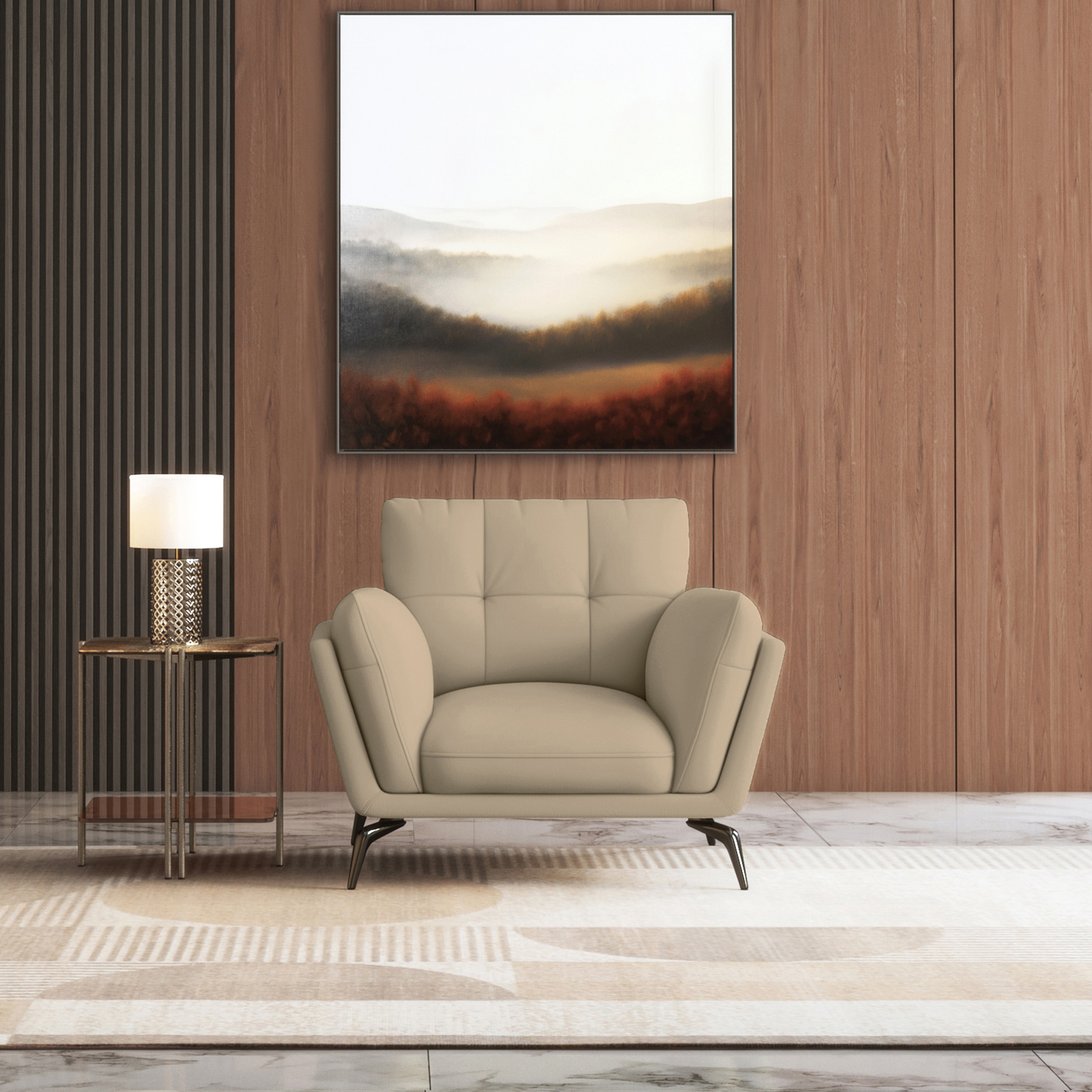 Vetra 1 Seater Leather Sofa In Pebble Colour - Urban Ladder