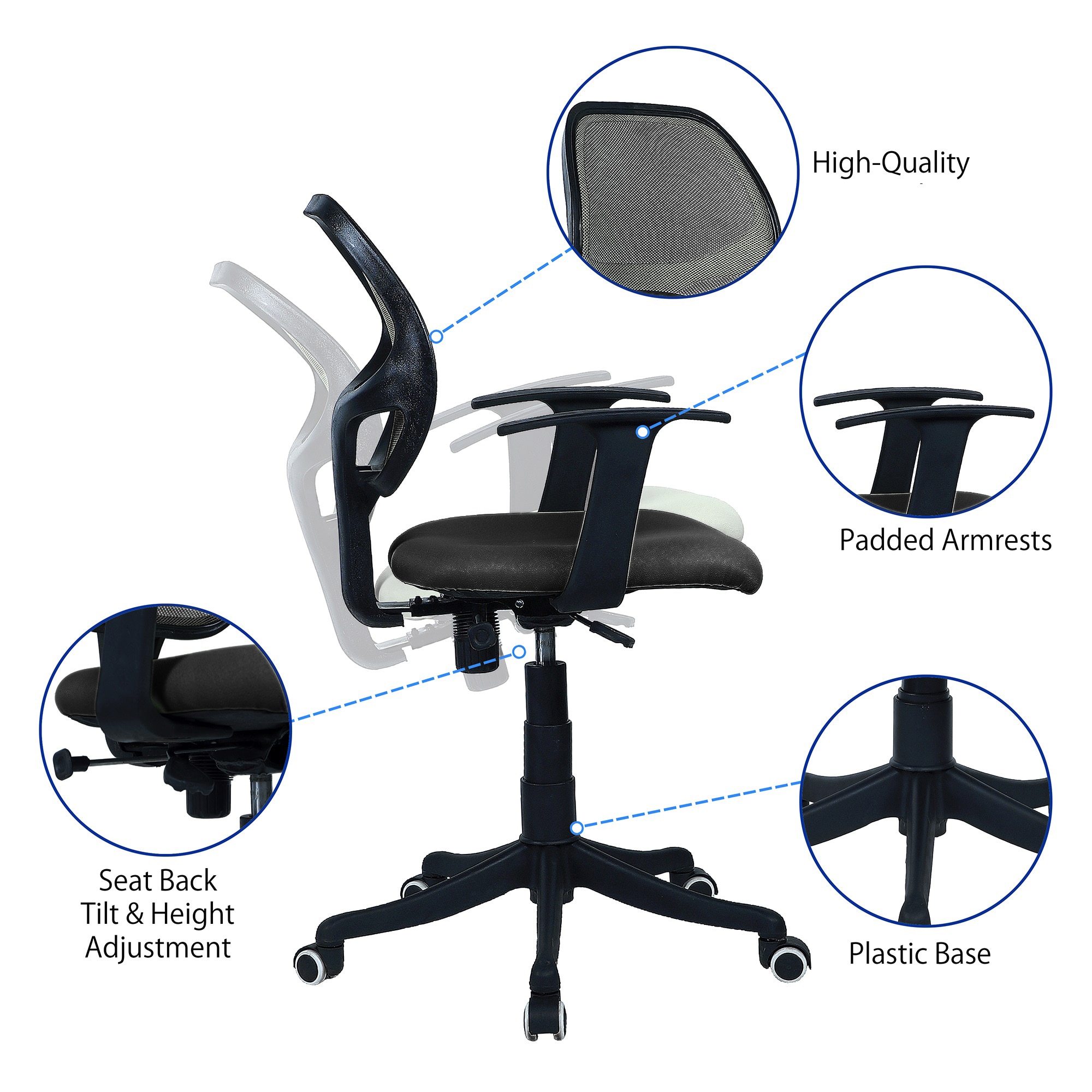 Jaazza Low Back Ergonomic Chair in Black Colour