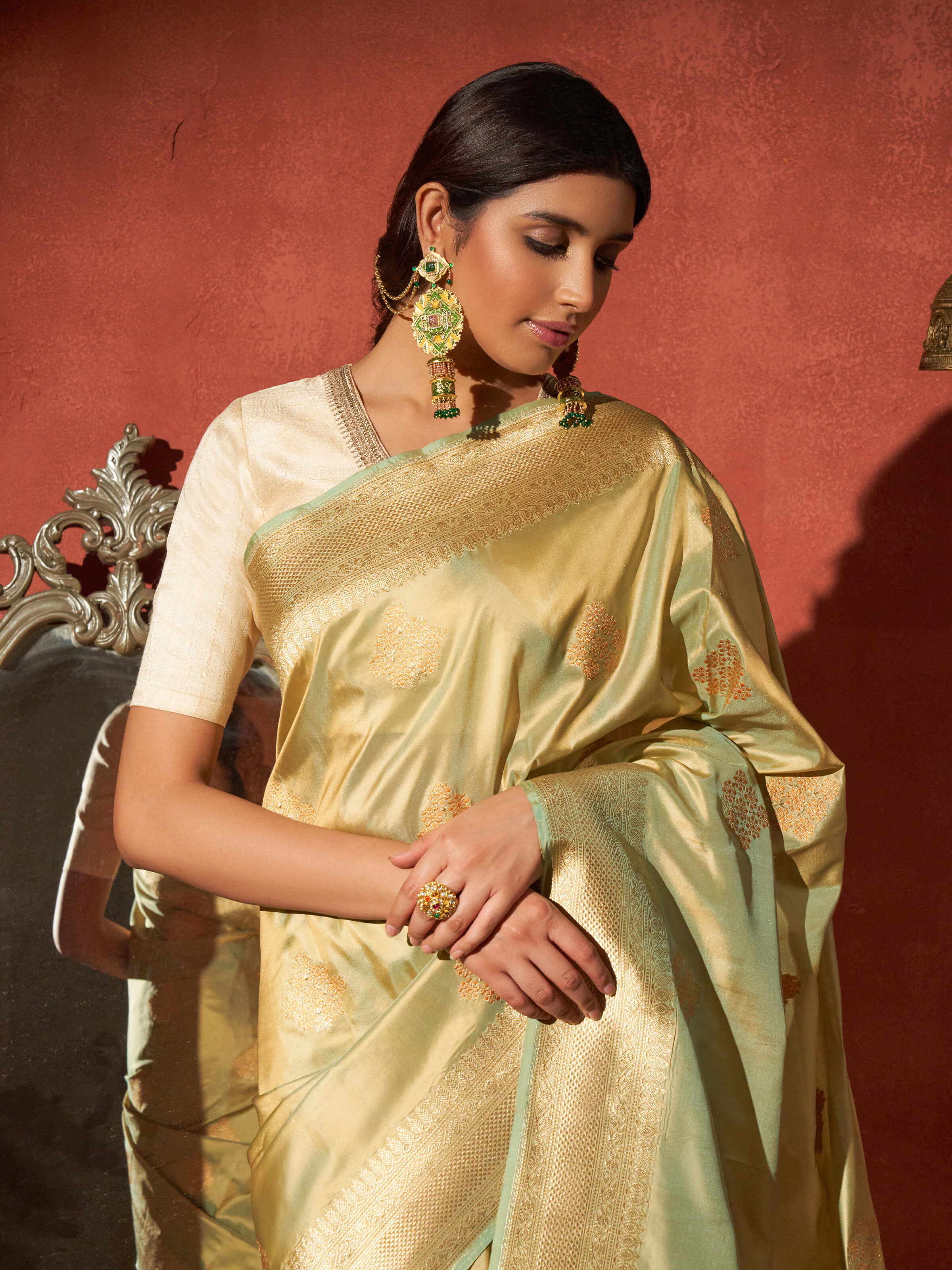 Light Yellow Mulberry Katan Silk Banarasi Saree