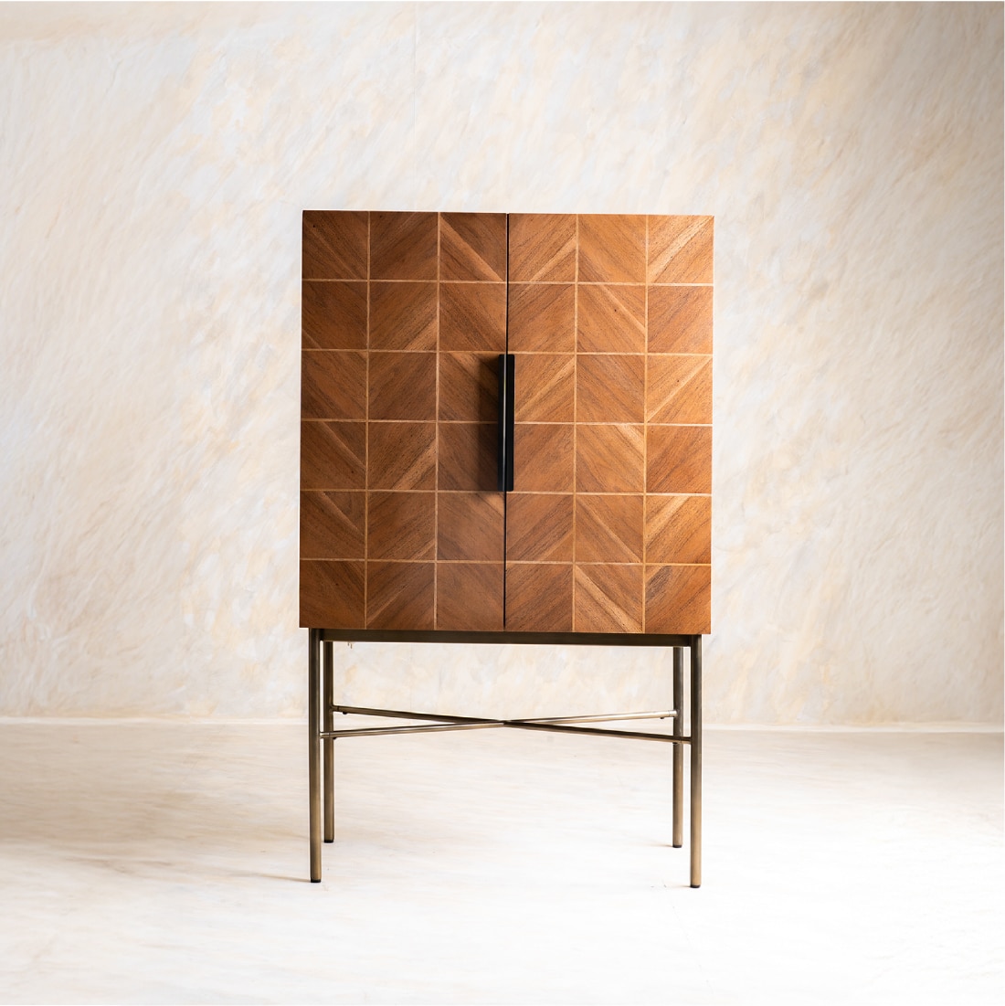 Arrow Solid Wood Bar Unit in Gold Colour - Orange Tree