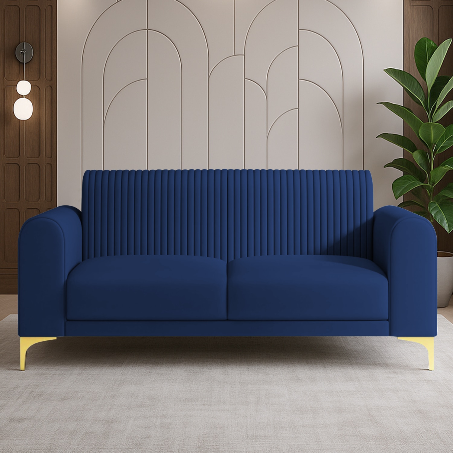 Veniza Velvet 2 Seater Sofa In Navy Blue Colour - Home Lifestylez