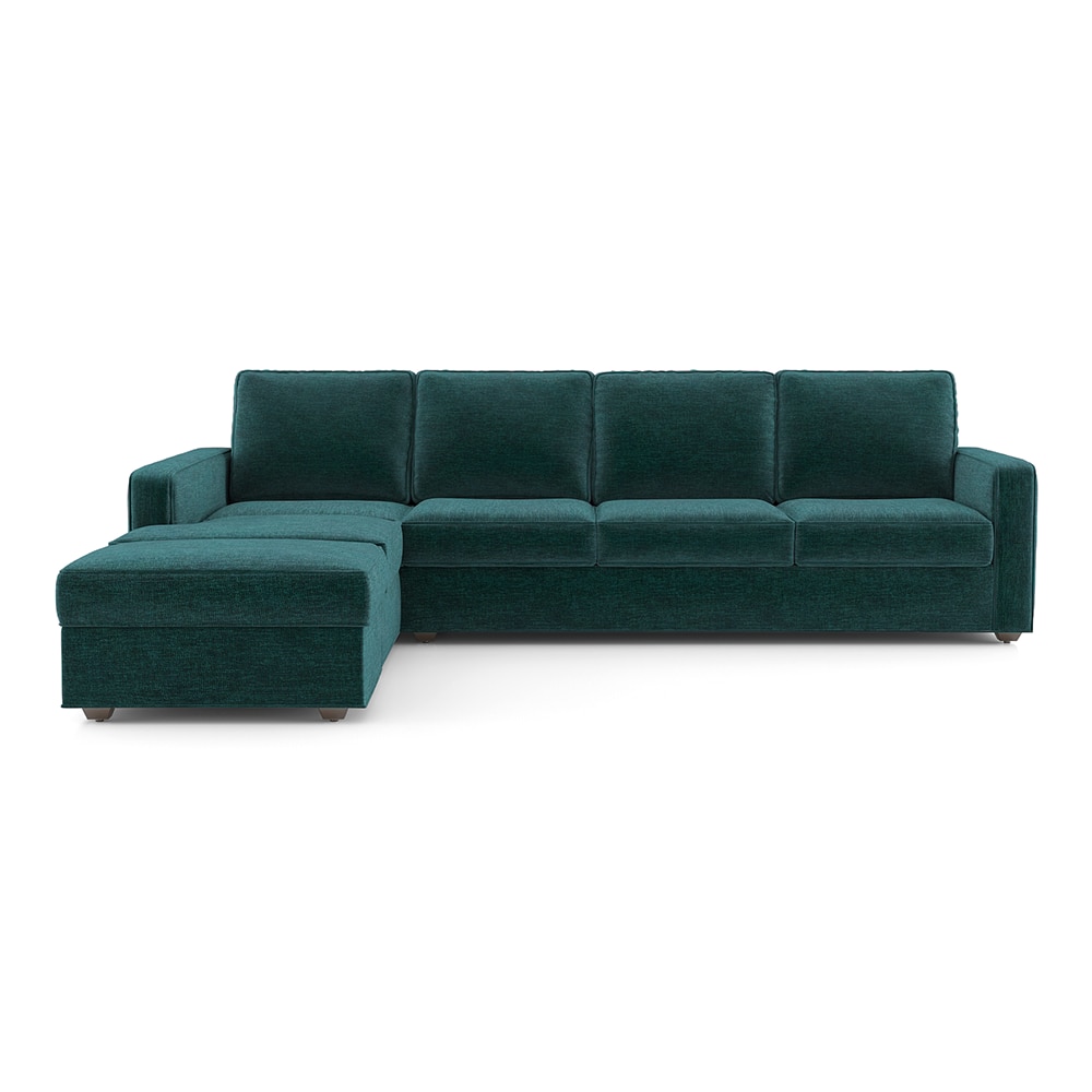 Apollo Fabric Sectional Sofa (Colour : Malibu, Cushion : Hard, Back Type : Regular, Seating Capacity : Left Aligned 3 Seater + Left Aligned Chaise + Ottoman)