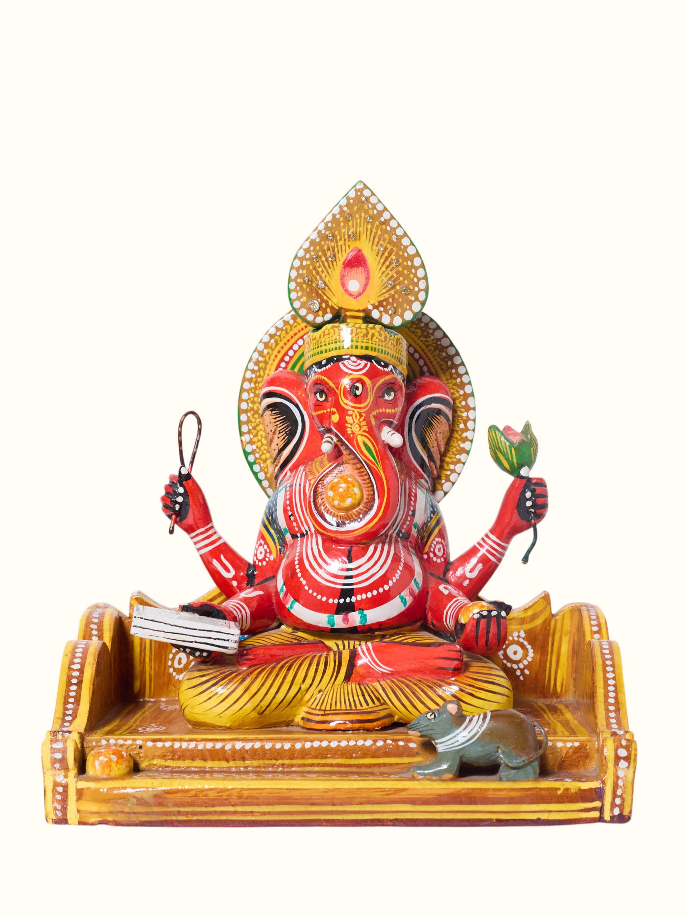 Wooden Red Ganesha Idol