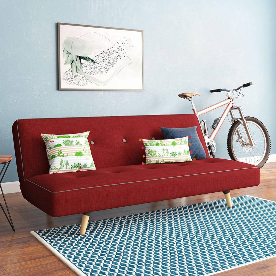 Zehnloch 3 Seater Click Clack Sofa cum Bed In Salsa Red Colour