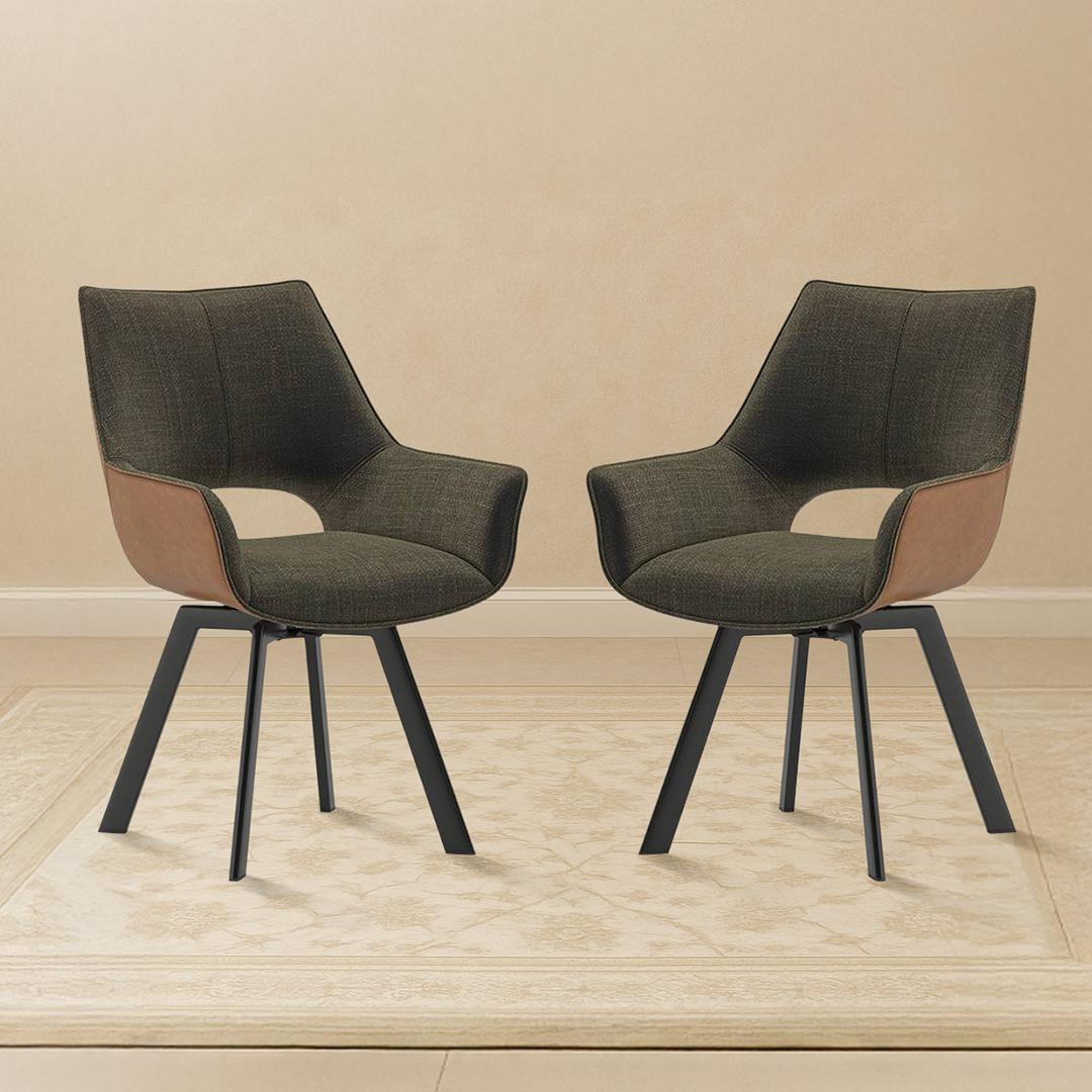 Casey Swivel Dining Chair In Olive And Tan Colour Set Of 2