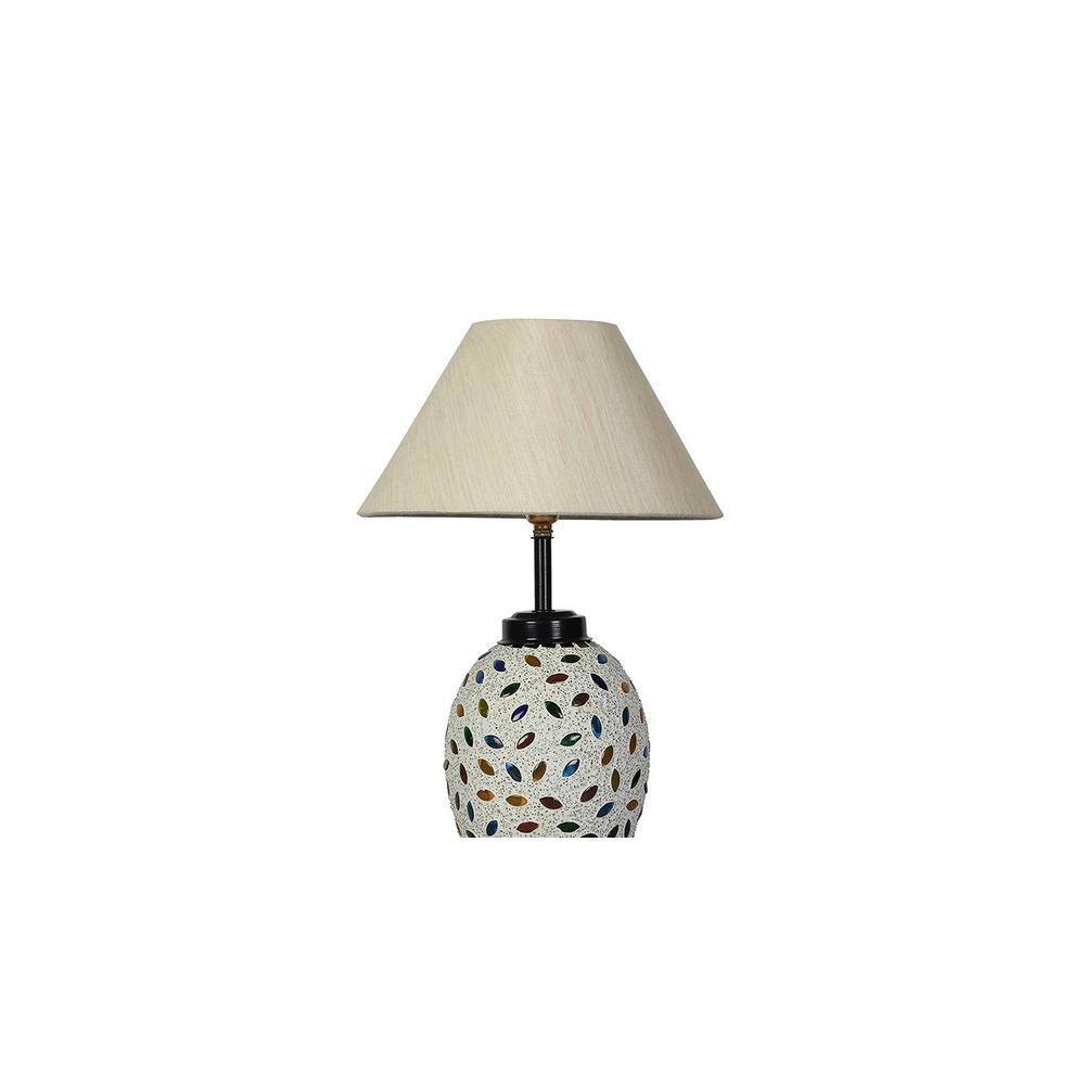 Jordan off-white cotton Glass Table lamp with Iron Base