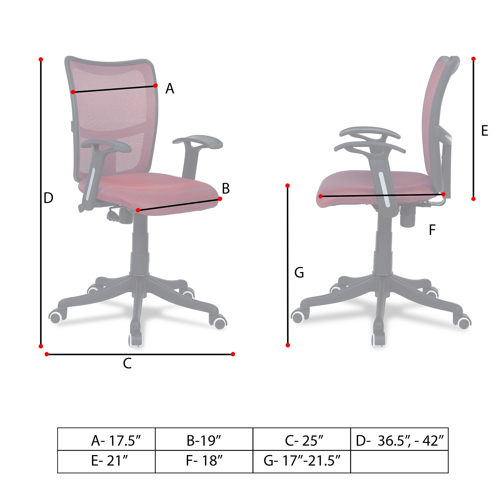 Eexcaeal Mid Back Ergonomic Chair in Red Colour