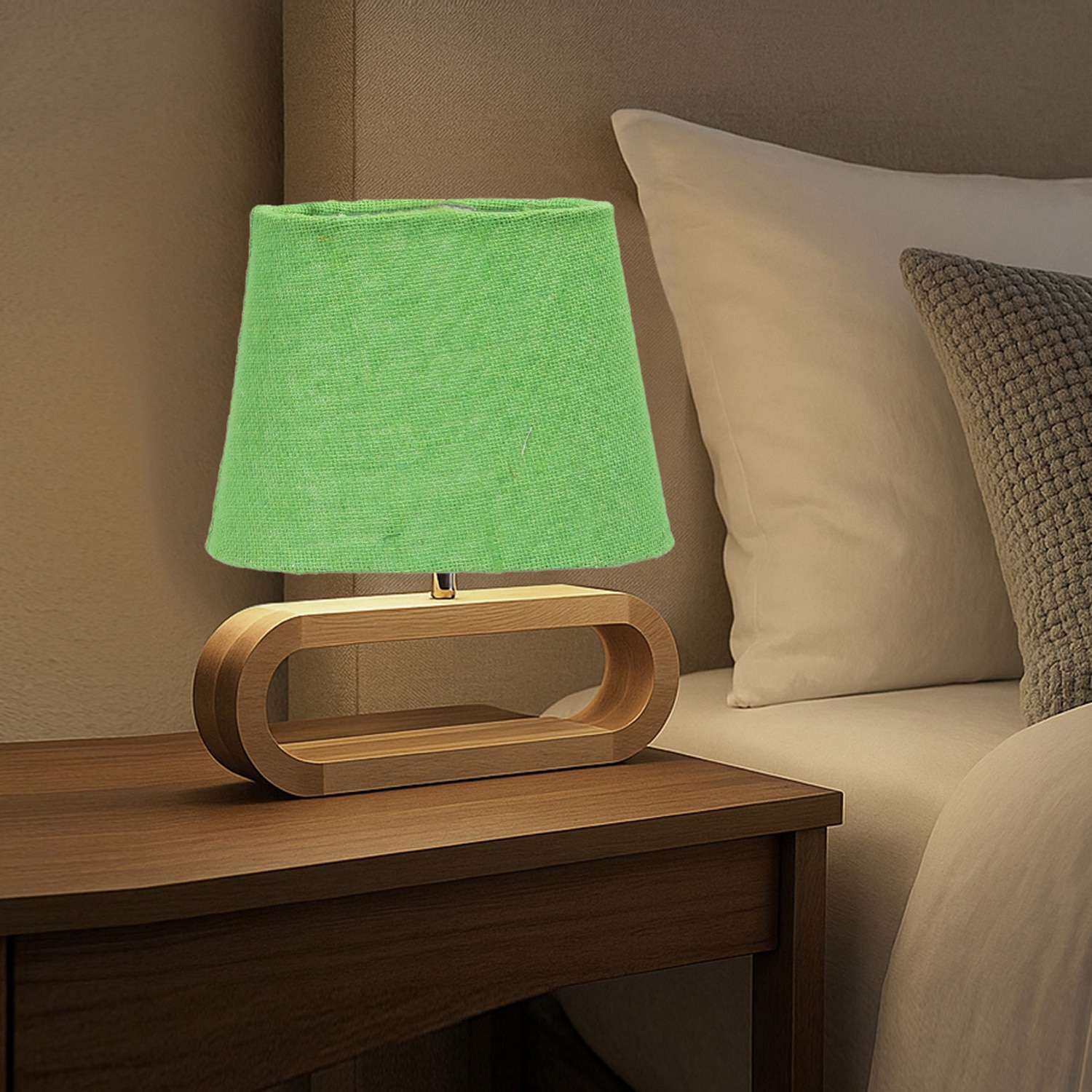Devansh Green  Jute Table Lamp With Wood Natural Base -13