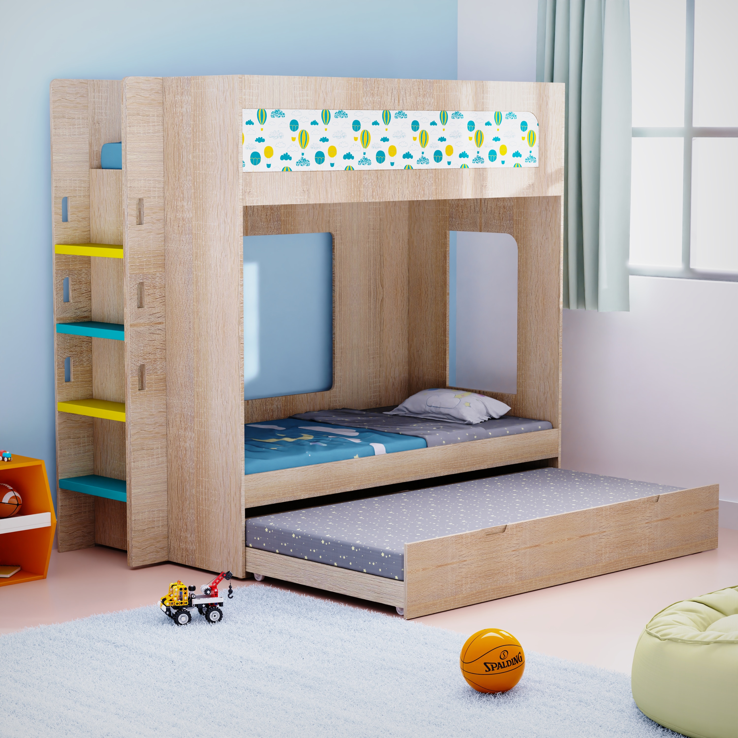 Caravan Trundle Bunk Bed In Oak Colour