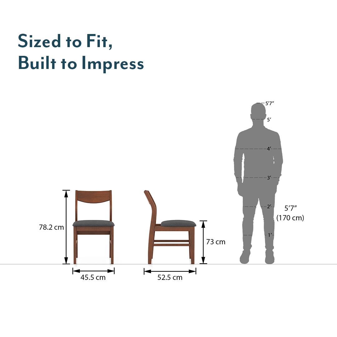 Augusta Solid Wood Dining Chair Set Of 2 In Dark Walnut Finish With Grey Fabric Colour