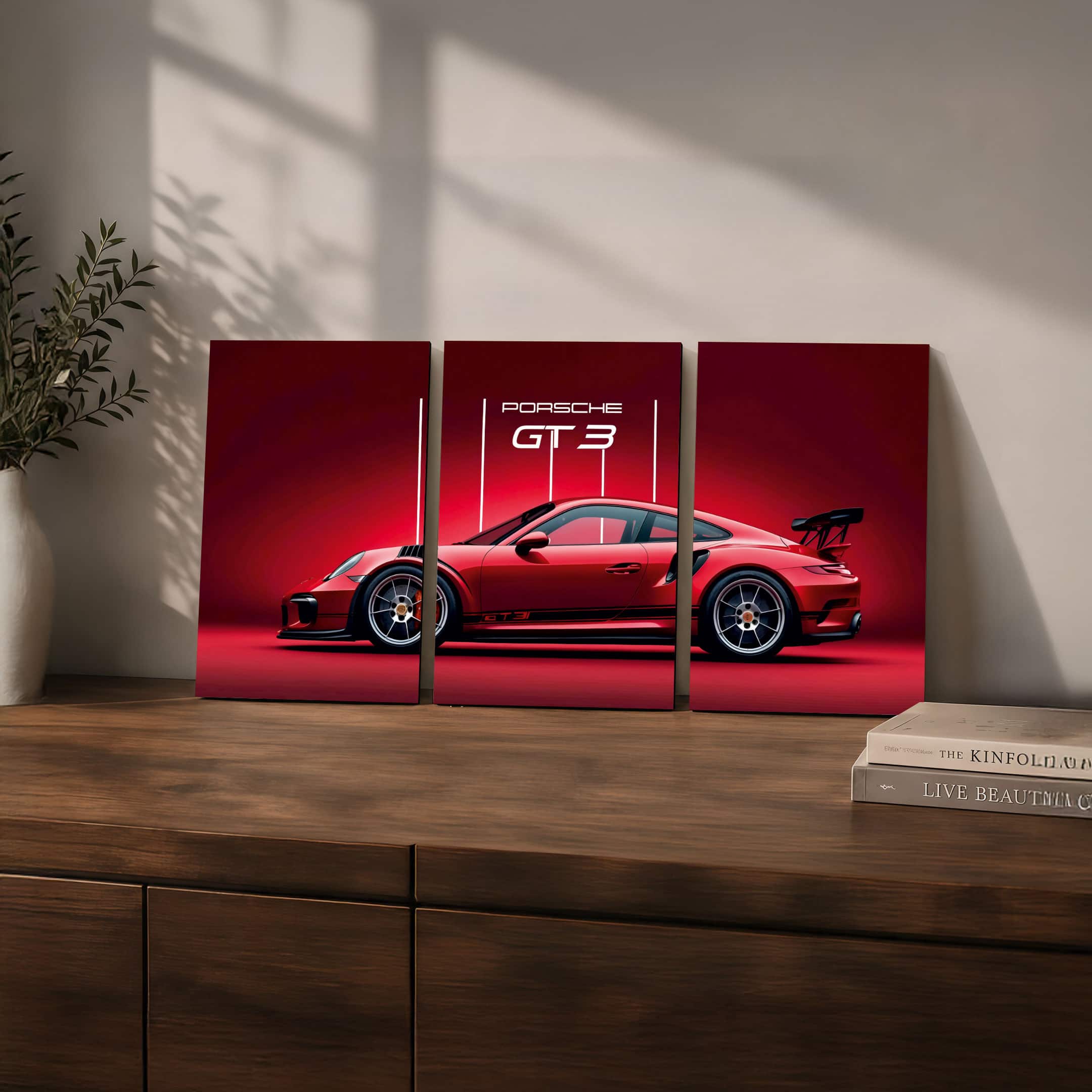 The Castle Decor Red Porsche GT3 Sports Car Wall Art Set of 3 8x12 Inch - The Castle Decor