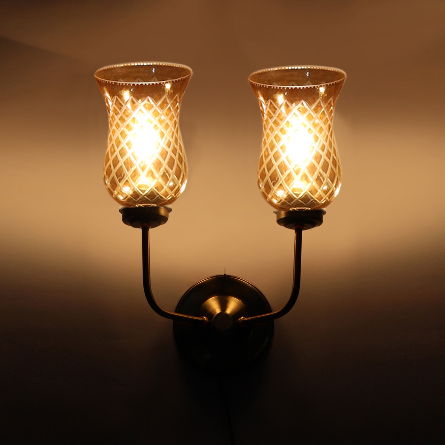 Devansh Metal Electric Wall Light in Gold Colour with Lavender Shade Count of 2 Lights - Devansh