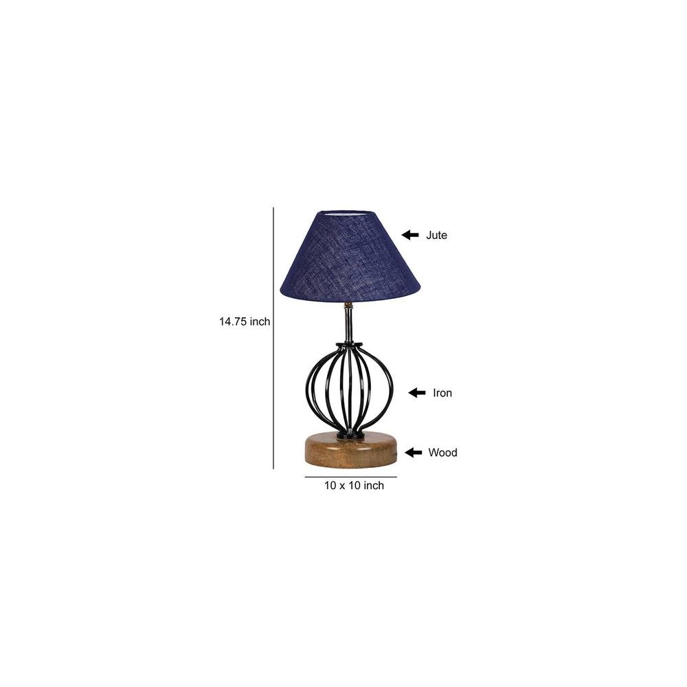 Alexis Blue Jute Table lamp with Wood & Iron Base
