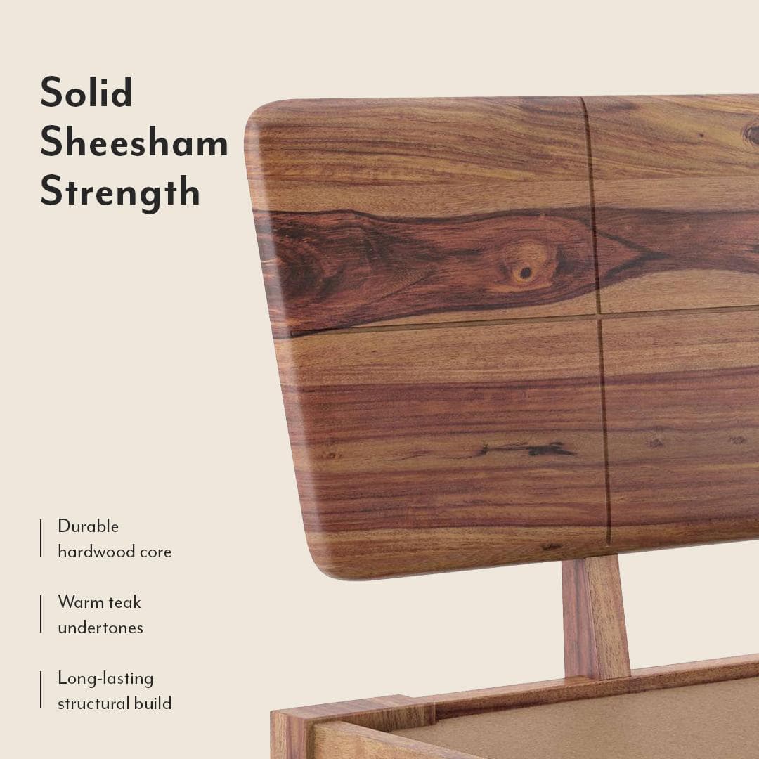 Marieta Bed Solid Wood Queen Size In Teak Finish