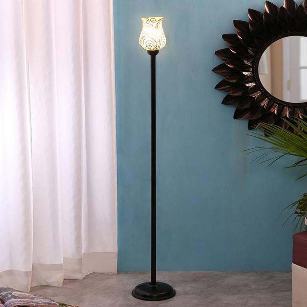 Cameron Black Glass Shade Floor Lamp