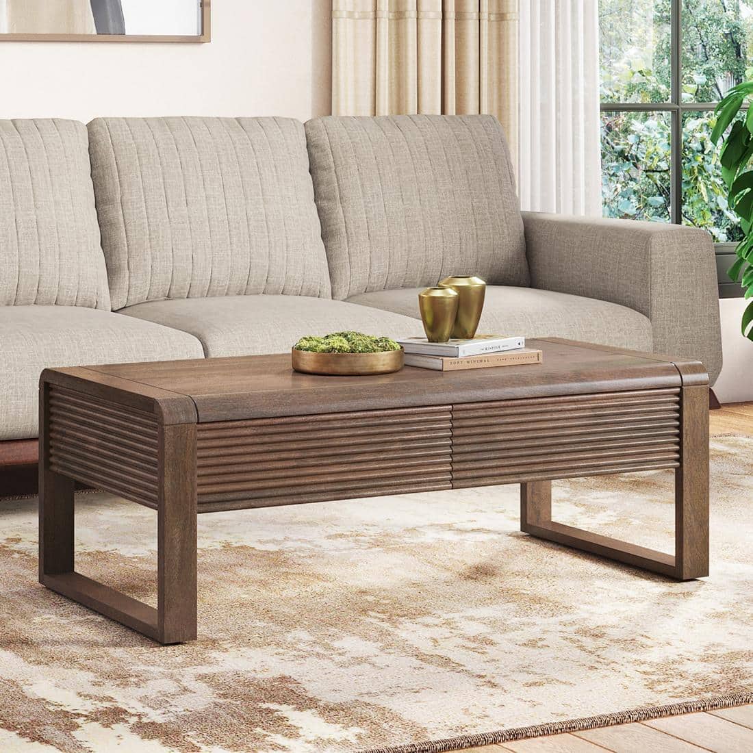 Linnea Rectangular Solid Wood Coffee Table In Danish Walnut Finish