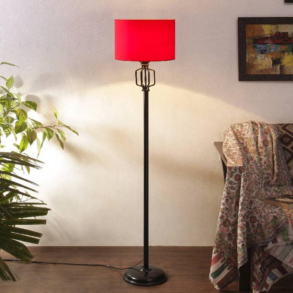 Harmony Red Fabric Floor Lamp with Black Iron Base - Devansh