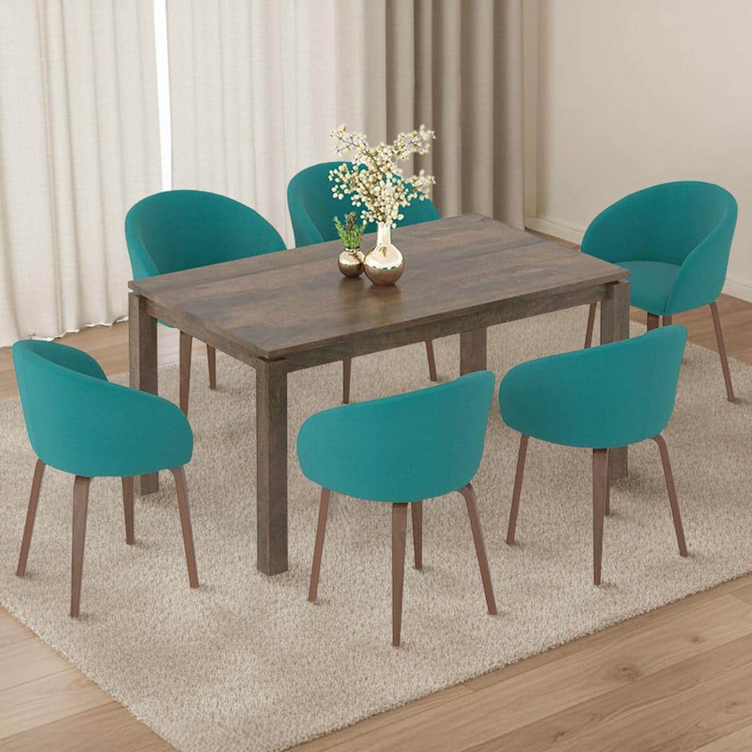 Atlas Solid Wood 6 Seater Compact Dining Table with 6 Meryl Lounge Chair