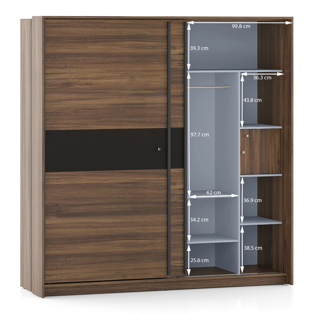 Avalon Engineered Wood 2 Sliding Door Wardrobe in Chocolate Oak Finish