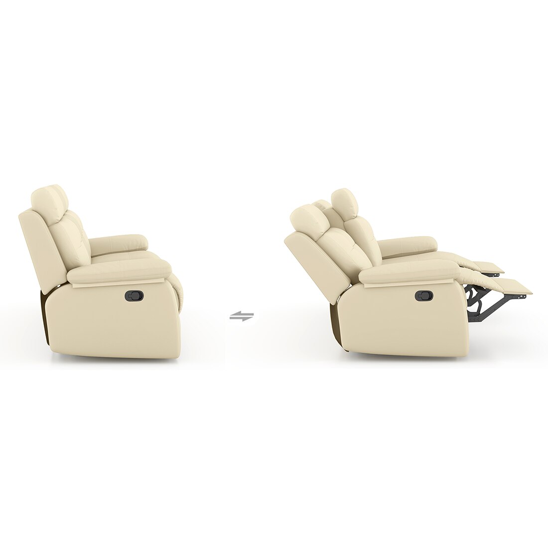 Raphael Leatherette Three Seater Manual Recliner in Off White Colour