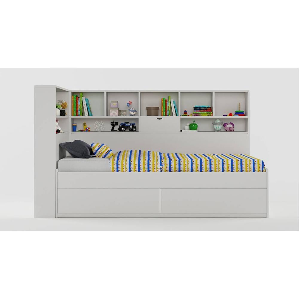 Megatron Engineered Wood Box Storage Bed in White Colour