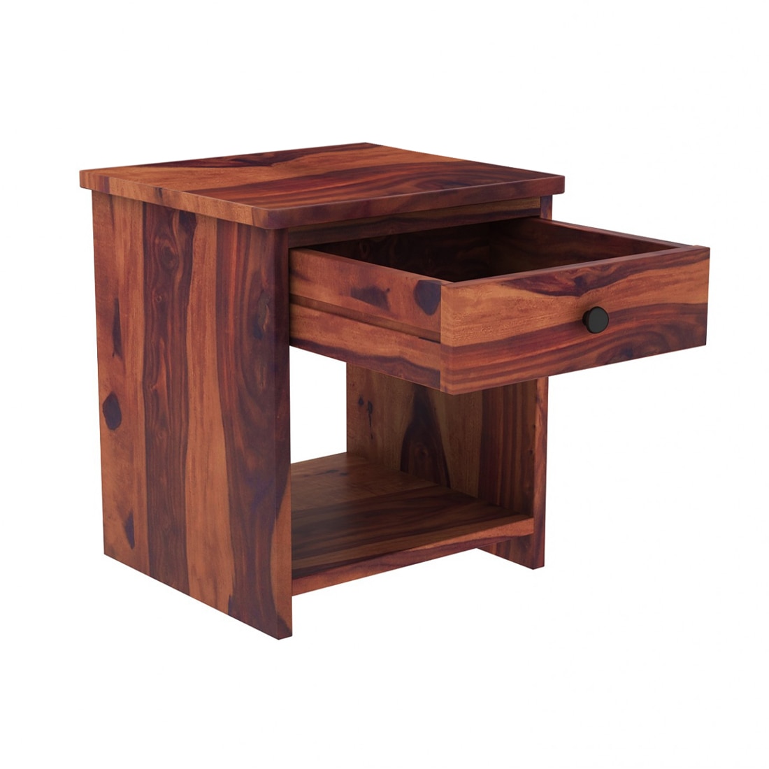 Woodcut Solid Wood Bedside Table in Teak Finish