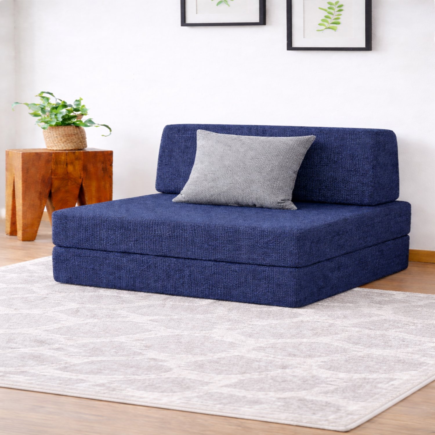 Usha Shriram Folding 1 Seater Single Foam Fold Out Sofa Cum Bed  in Dark Blue Colour - Usha Shriram