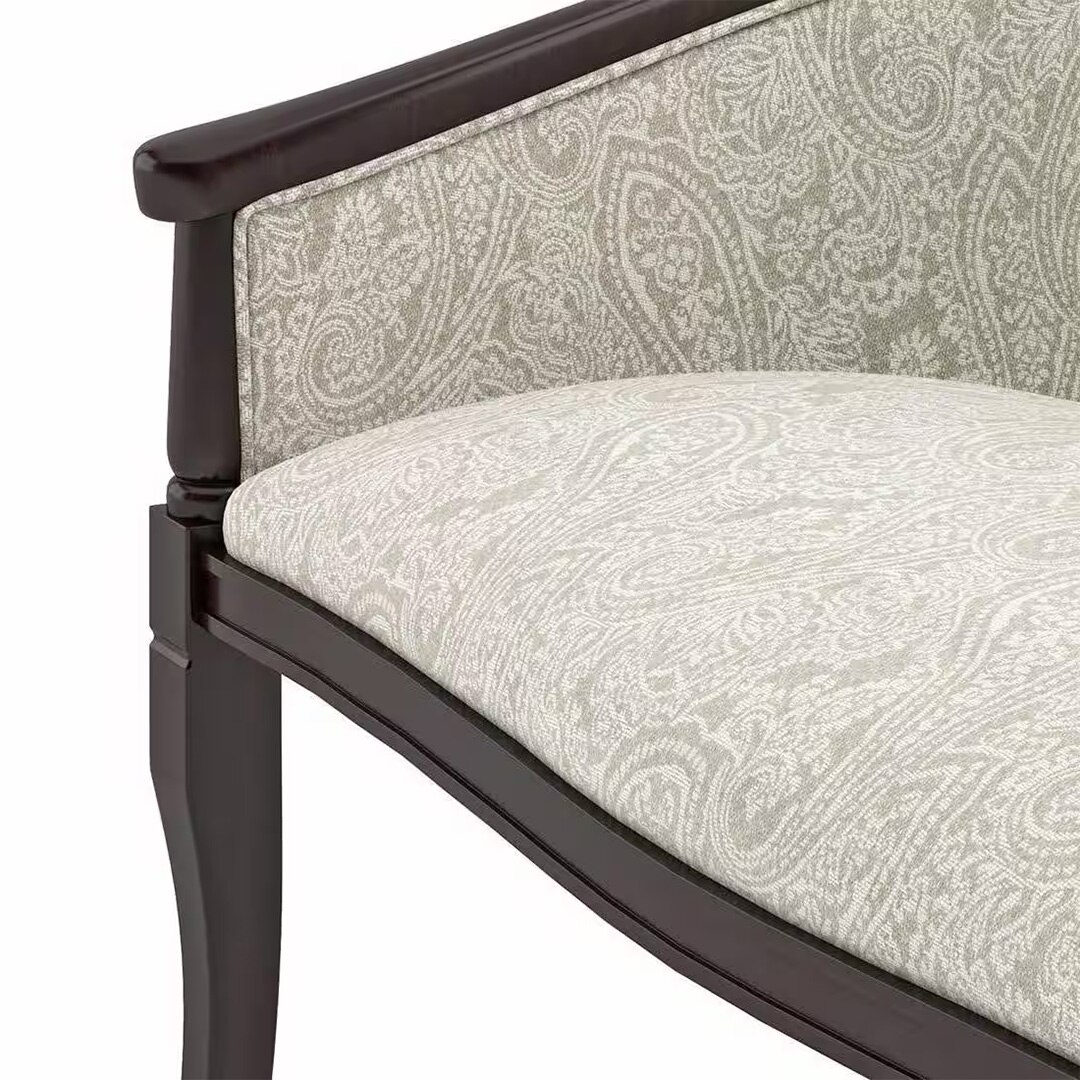 Florence Loveseat 2 Seater In Mahogany Finish With Monochrome Paisley Fabric Colour