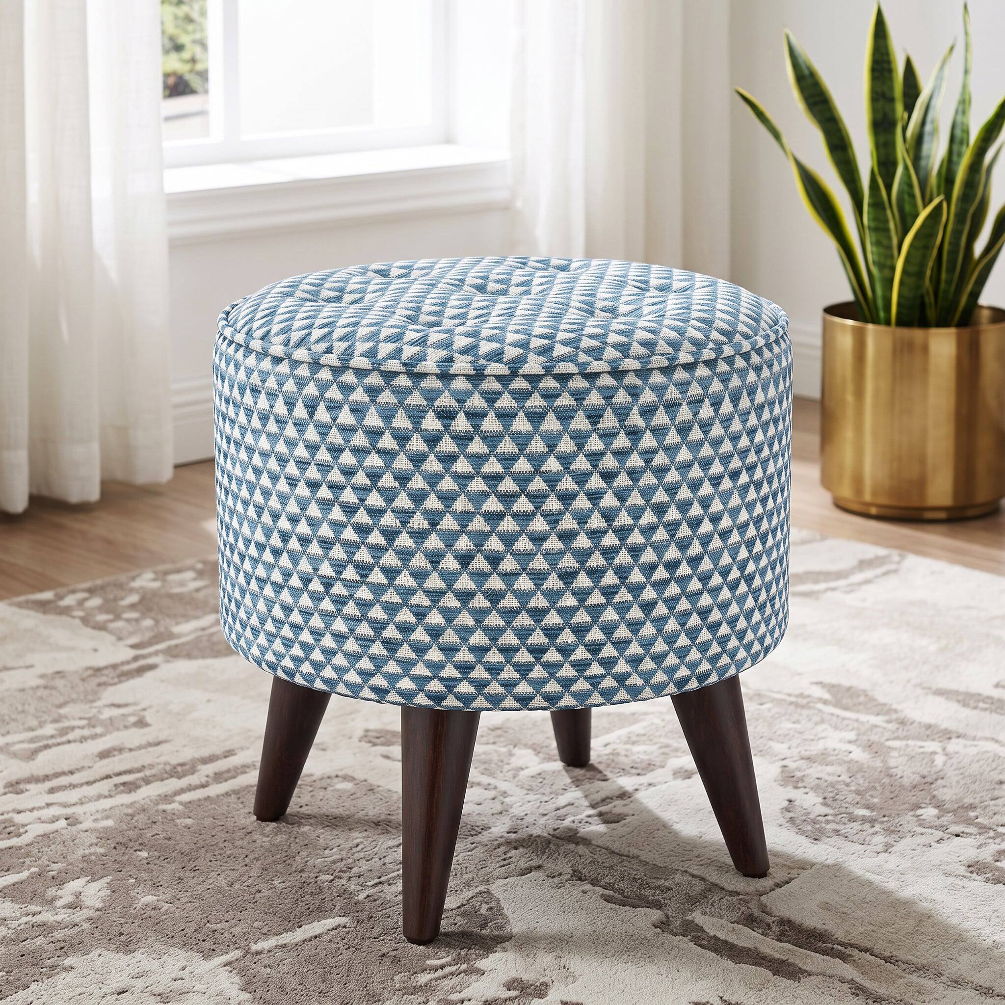 Mello Pouffee In Mango Walnut Finish with Indigo Crest Colour