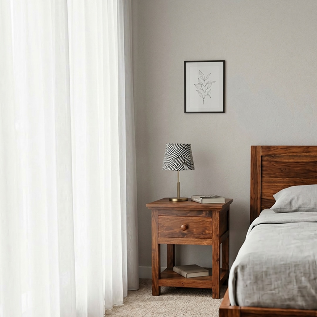 Snooze Solid Wood Bedside Table in Teak Finish - Urban Ladder
