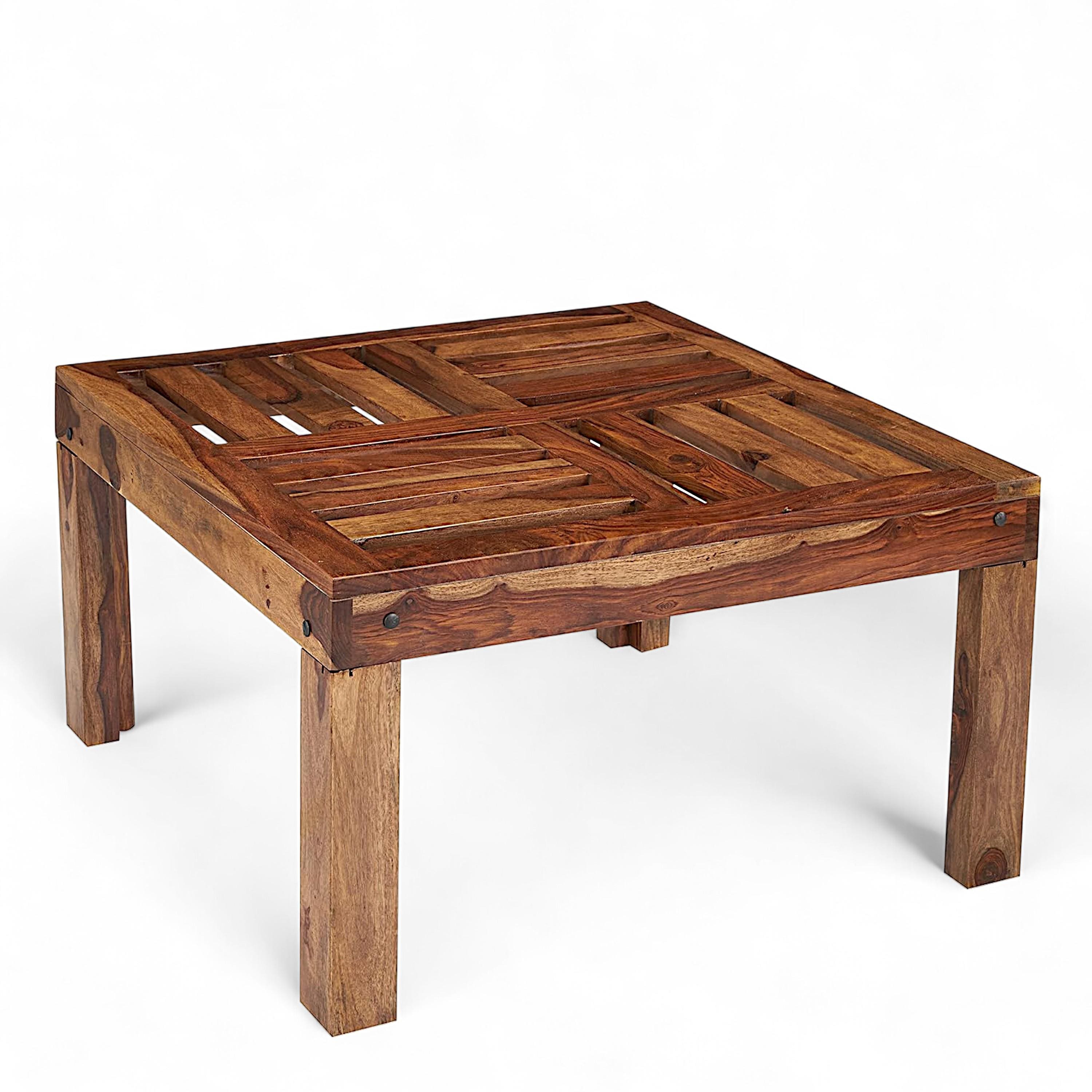 Sydney Sheesham Wood Contemporary Square Coffee Table In Natural Teak Finish