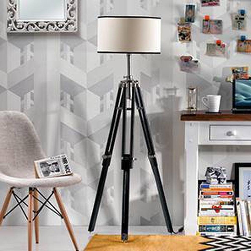 Hubble Tripod Floor Lamp Colour Cotton White Drum Shade