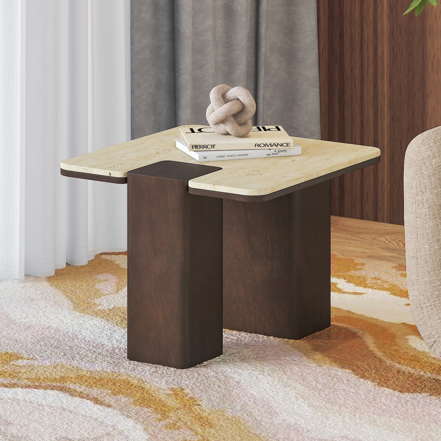 Muro Marble Side Table In Danish Walnut Finish