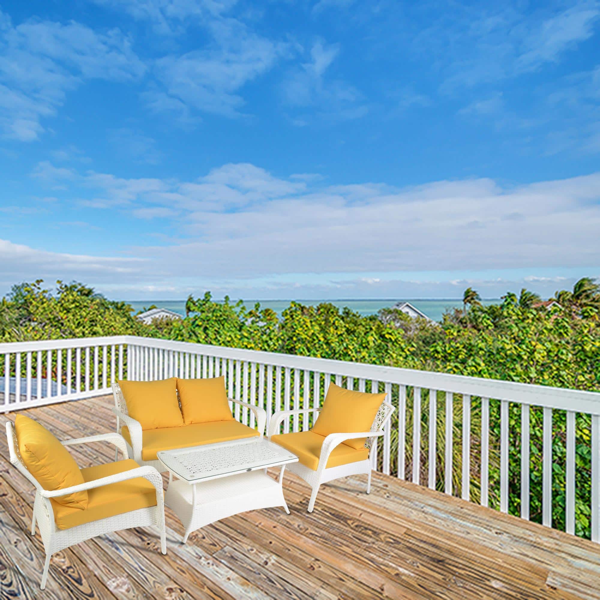 Dijon 2+1+1 Seater Wicker Sofa Set in White Colour