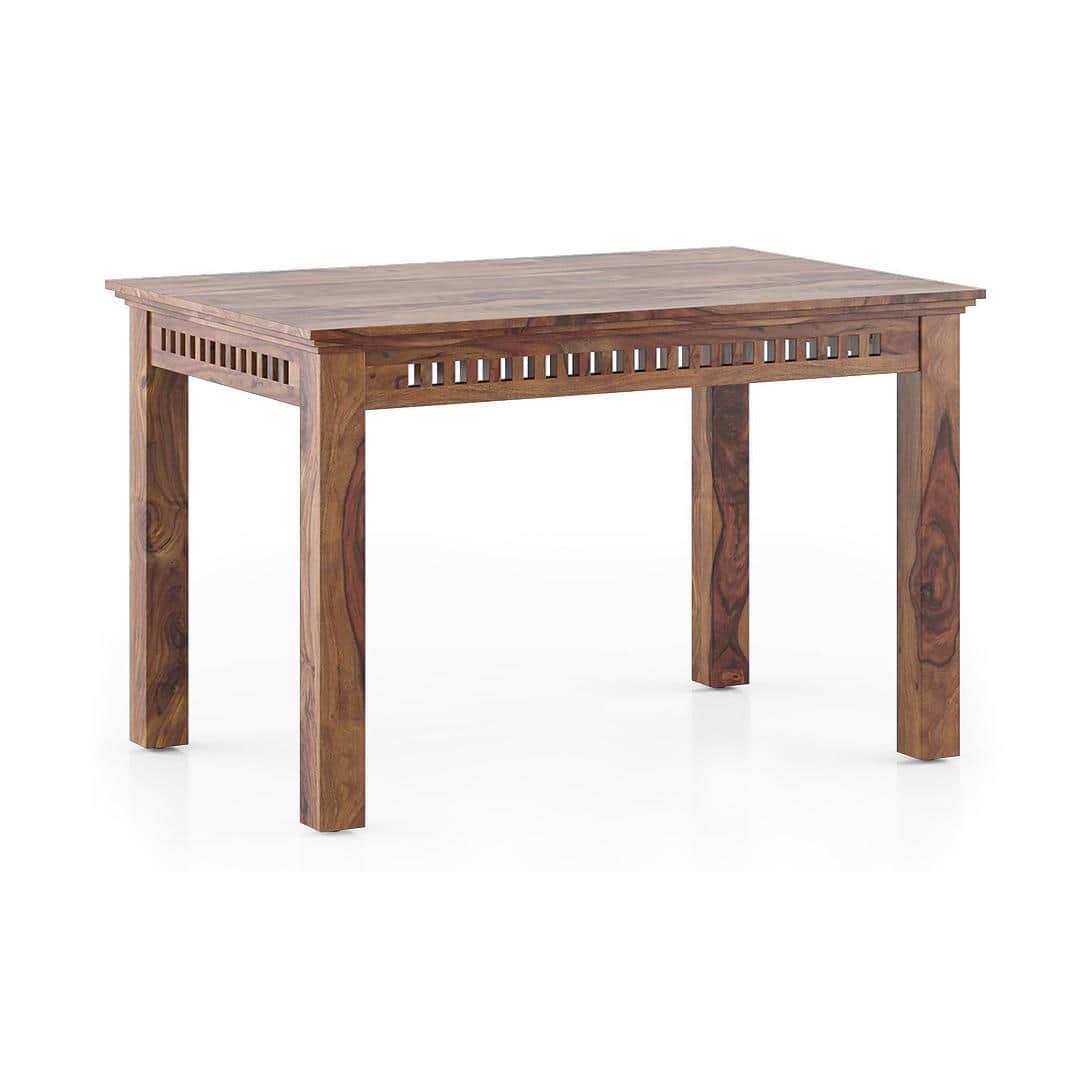 Fidora 4 Seater Dining Table With Set Of 4 Alaine Dining Chairs (Colour- Calico Floral Retreat & Pony Beige, Finish- Teak)