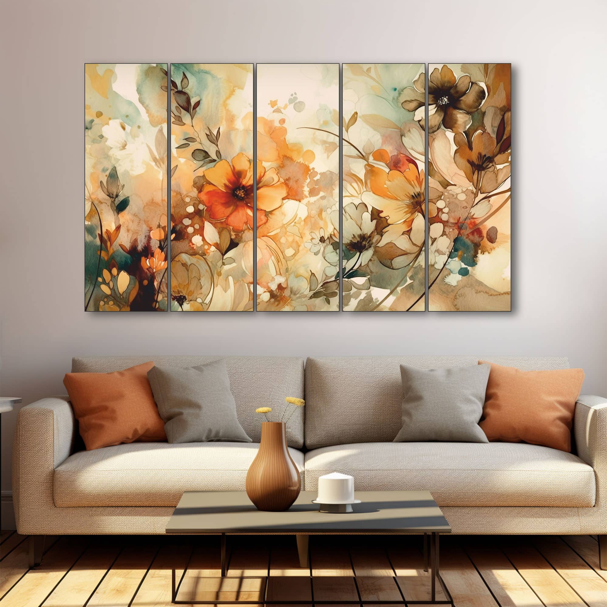 The Castle Decor Elegant Flower Wall Art Set of 5 27x48 Inch - The Castle Decor